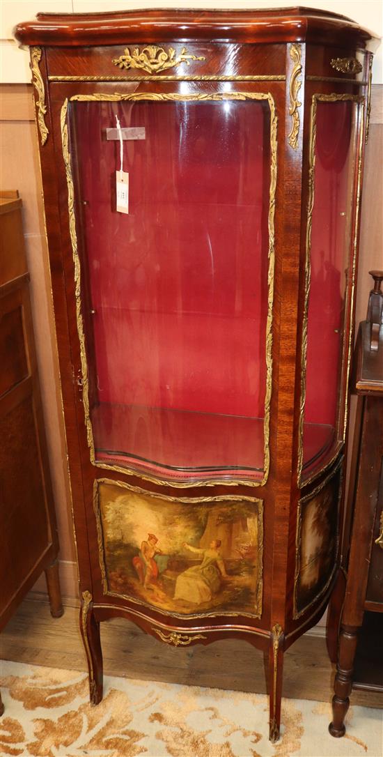 A kingwood Vernis Martin style glazed serpentine front vitrine W.64cm